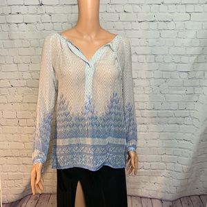 Lucky brand Sheer blue forest trees boho sheer blouse top size xs